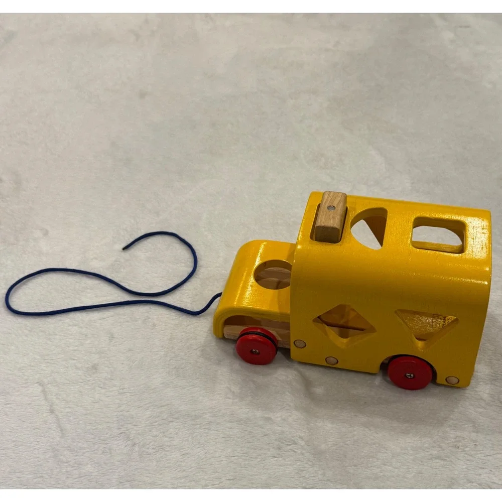 Plan Toys Wooden Pull Along Shape Sorter Truck Yellow Red 032310 Eco Friendly